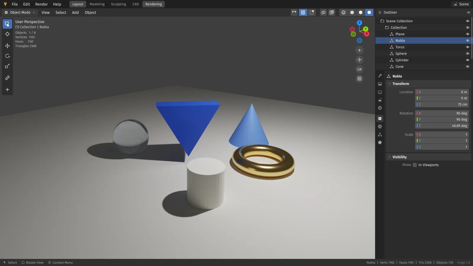 Forge, a 3D modeller, with a path-traced scene