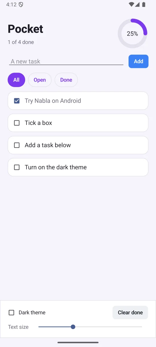 Pocket, a to-do app made of Android's own views